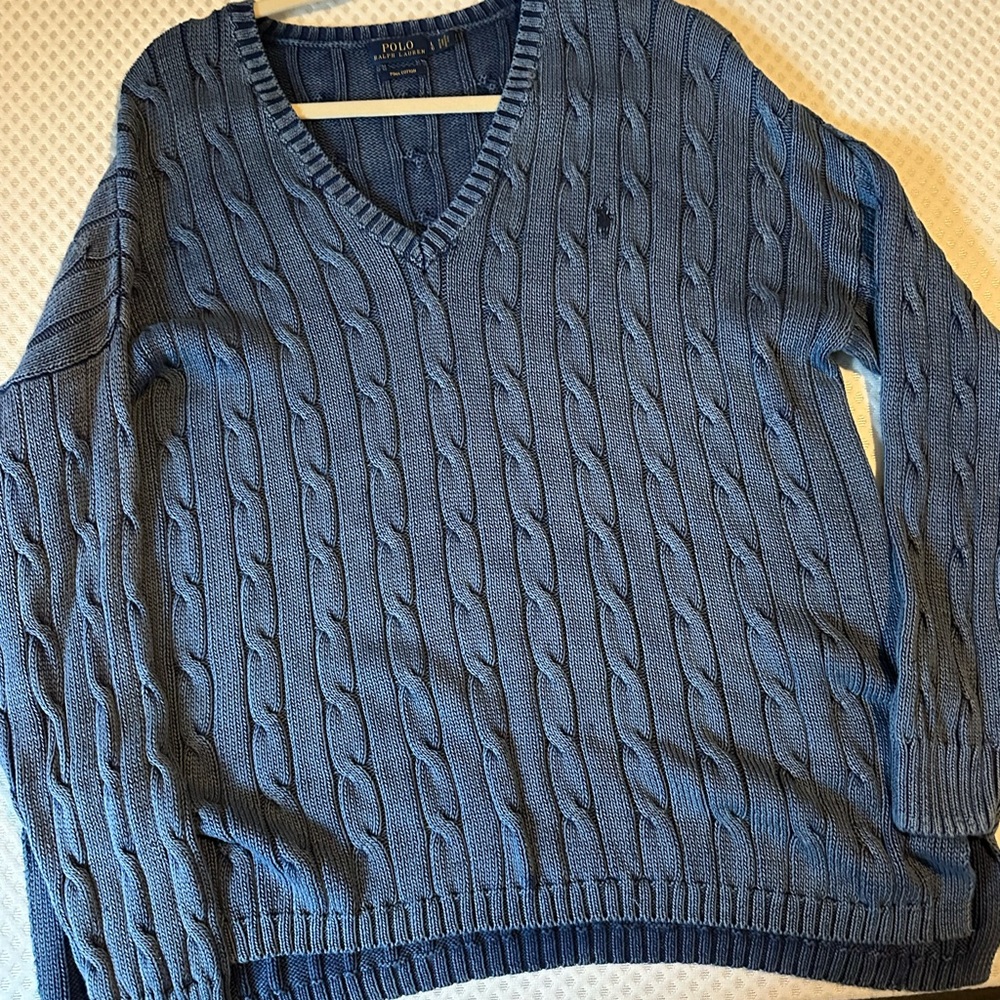Woman’s blue Ralph lauren v-neck sweater size Large